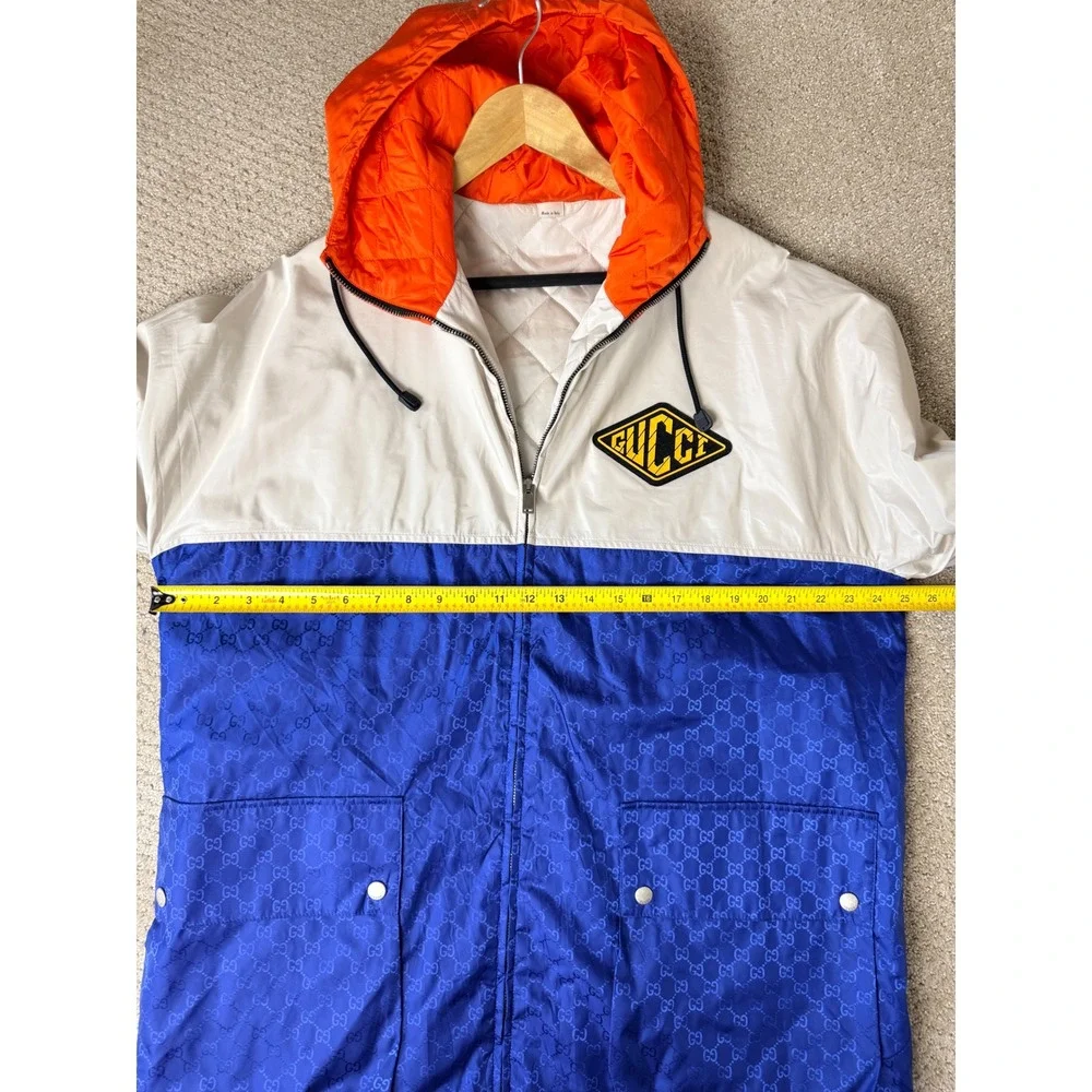 Gucci Mens Colorblock GG Monogram Hooded Windbreaker Jacket Size 50 IT Blue